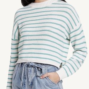 Wild Fable Cropped Sweater White & Teal Striped